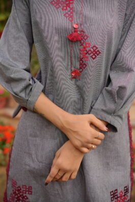 Grey with Maroon Embroidery