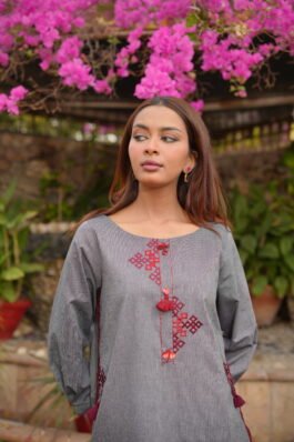 Grey with Maroon Embroidery
